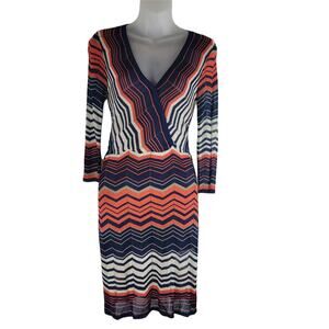 Trina Turk V-Neck Sheath Dress 3/4 Sleeve Multi Color Size 0P